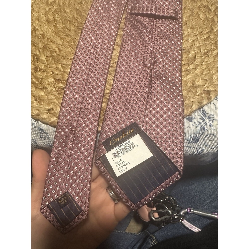 NEW MEN'S BROLETTO PINK WHITE/WITH MOTIF TIE - TIES - NECK TIES - DESIGNER TIES.